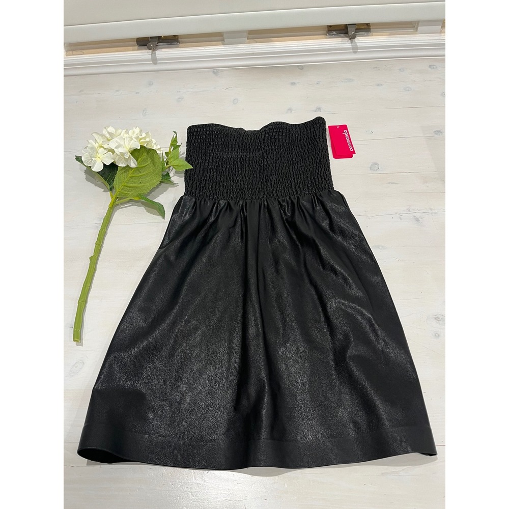 Commando Black Faux Leather Smocked Strapless‎ Dress S/M